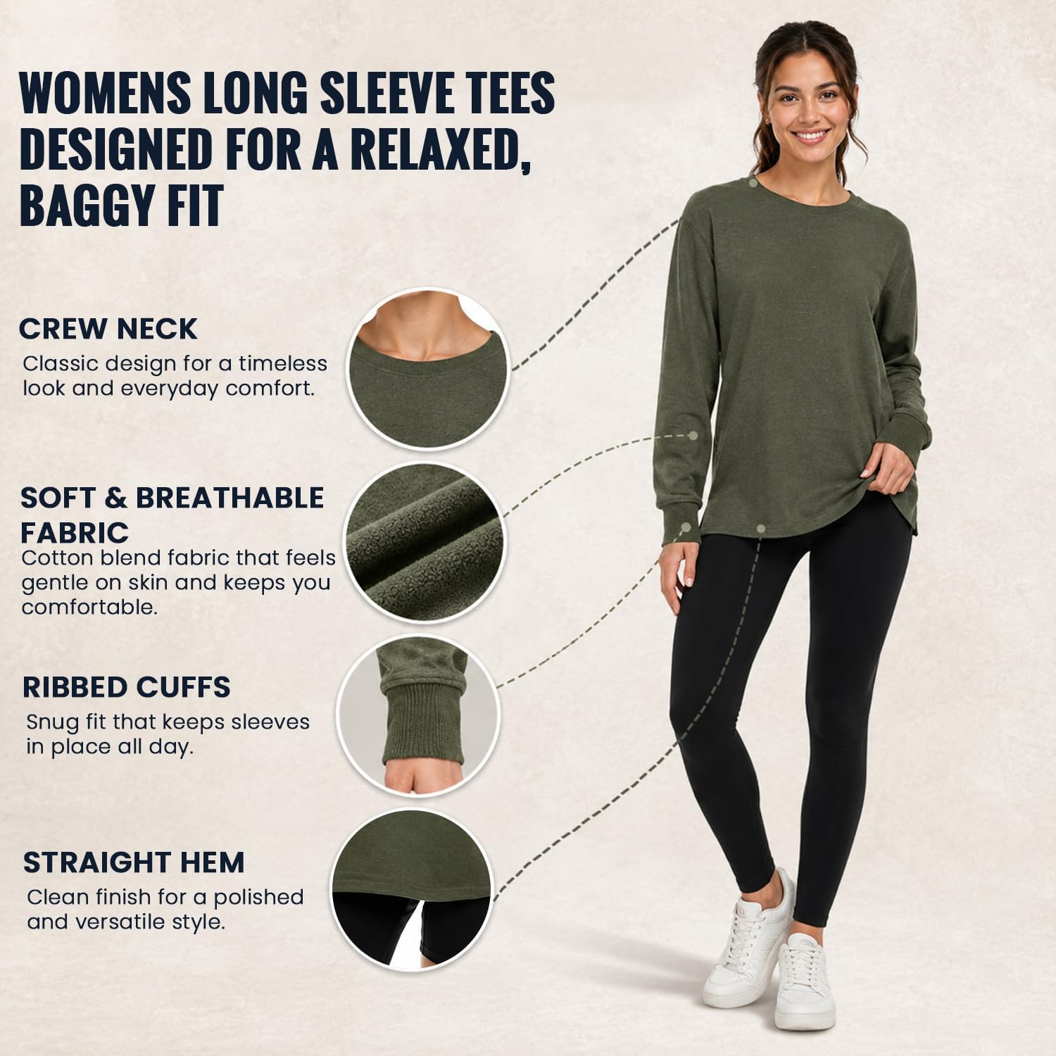 Womens Long Sleeve Oversized T-Shirts Cotton Casual Fit Sleeved Tees Tops Baggy Style Bulk Wholesale Tshirt Packs