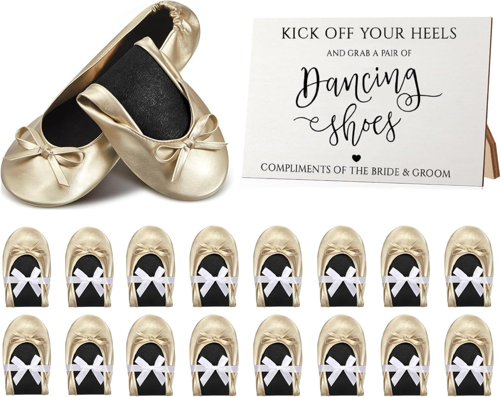 Jecery Foldable Ballet Flat for Wedding Guests Bulk Women Ballerina Dancing Slippers Party Sign Portable Travel Purse Shoes for Bridesmaid Flats Women Wedding Slippers Gift