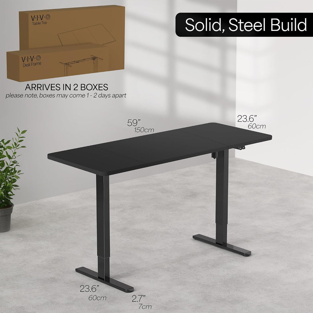 VIVO Electric 60 x 24 inch Stand Up Desk, Height Adjustable, Dark Walnut Top Black Frame, Home and Office Furniture Sets, DESK-KIT-B06D