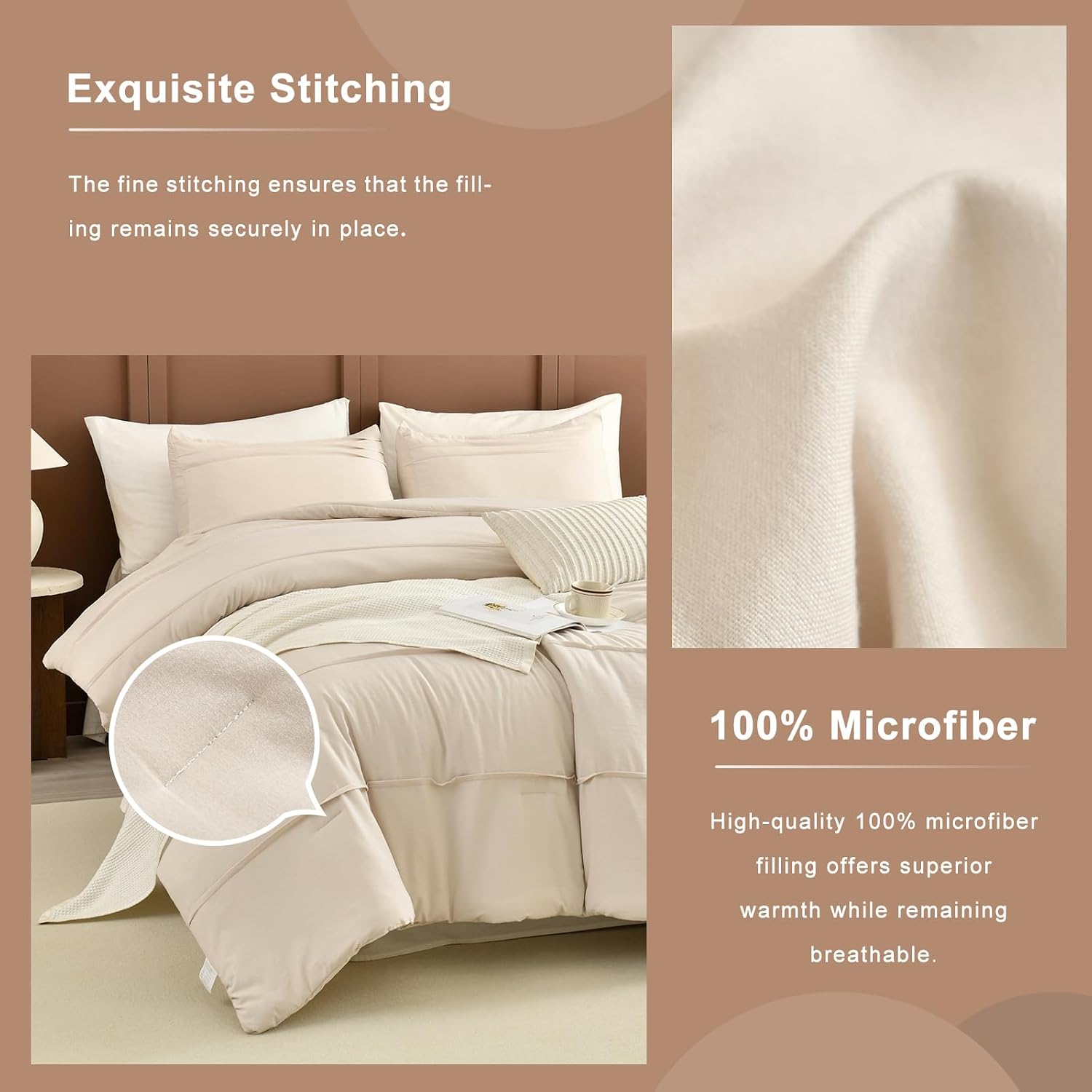 Masaca Oversized King Comforter 128'x120',Solid Color Pinch Pleated Extra Large King Comforter Set,3 Pieces Soft Textured Wheat Bedding Comforter Set Ultra Soft