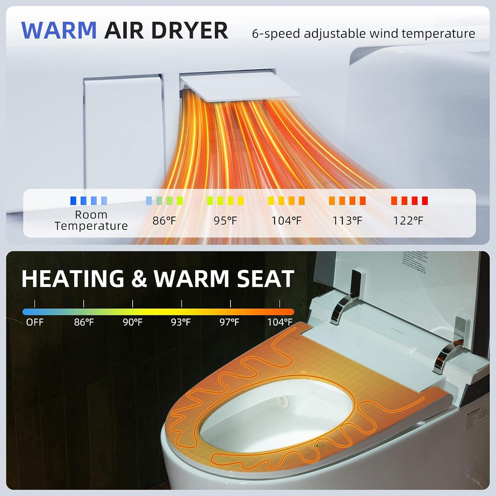 WOODBRIDGE Smart Toilet, Auto Open & Close, Auto Flush, Foot Sensor, Cleaning Foam Dispenser, Heated Seat and Chair Height Design, EBT230