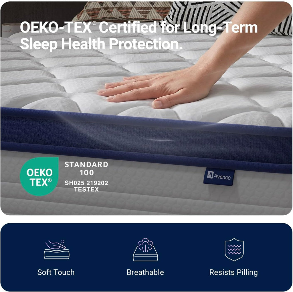 Avenco 10 Inch King Size Mattress for Deep Sleep, King Mattresses with Smart Coil Spring Technology for Pressure Relief, Breathable Cover Motion Isolation CertiPUR-US Certified Bed Mattress in a Box