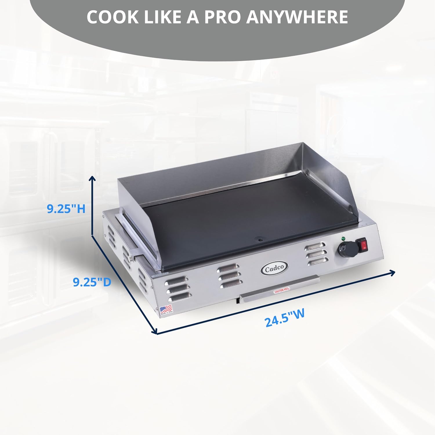 Cadco CG-10 Countertop Space Saver Griddle, Stainless Steel, 120v, 21' x 12' Cooking Area, For Commercial Use