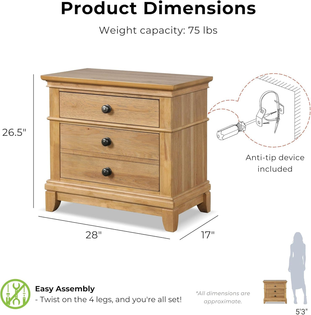 Furniture of America Yardley Farmhouse Solid Wood 5-Piece Bedroom Set with Platform Bed, Felt-Lined Top Drawers on Nightstands and Dresser with Mirror, Box Spring Needed, King, Natural Oak