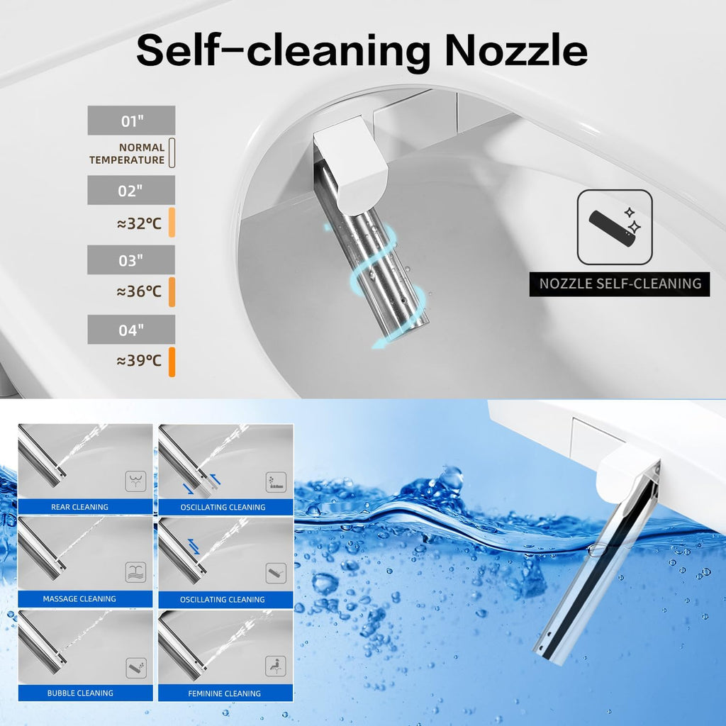 FN1 Electronic Bidet Seat Elongated, Smart Toilet Bidet Seat, Bidet Attachment for Toilet Warm Water, Warm Air Dryer, Rear and Front Wash, LED Light