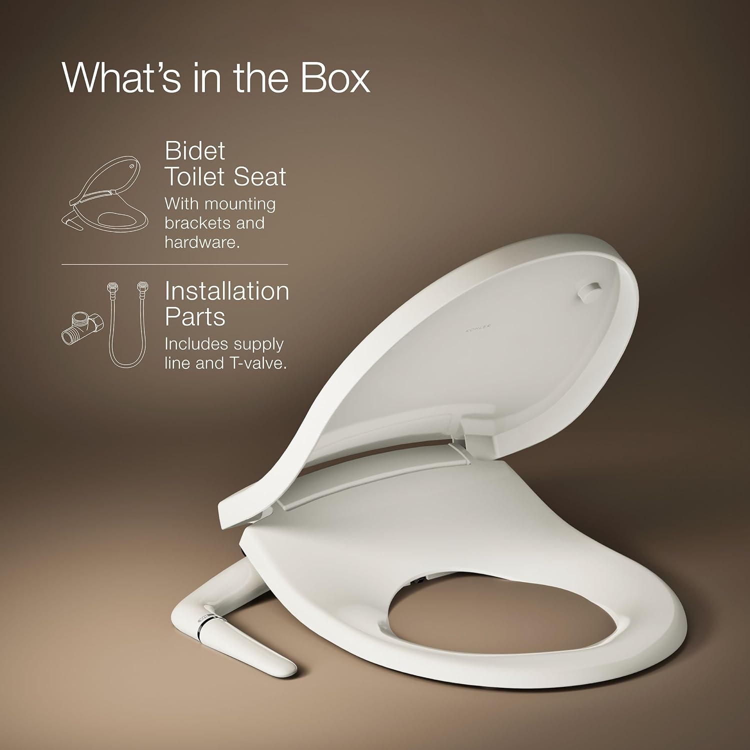 Kohler PureWash M250 Manual Bidet Toilet Seat, Round & Low Profile, Non- Electric, Adjustable Water Pressure, Self Cleaning, Quiet-Close, Easy Installation, Biscuit