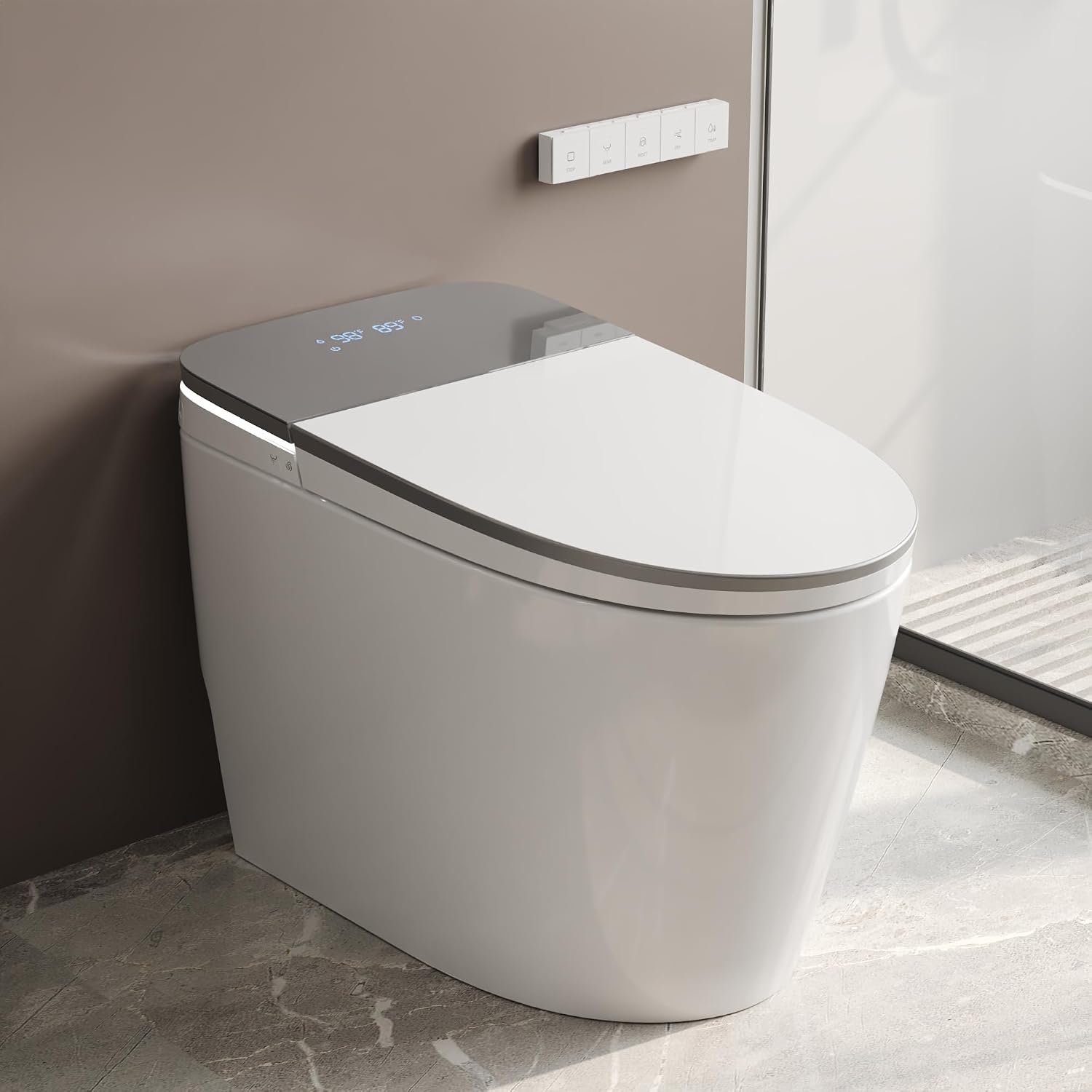 DeerValley Smart Toilet with Bidet Built in, One Piece Bidet Toilet with Auto Open/Close, Water Filter, Foam Shield, Pump Assisted, Elongated Seat, Dryer, Deodorizing, ADA Height for Modern Smart Home