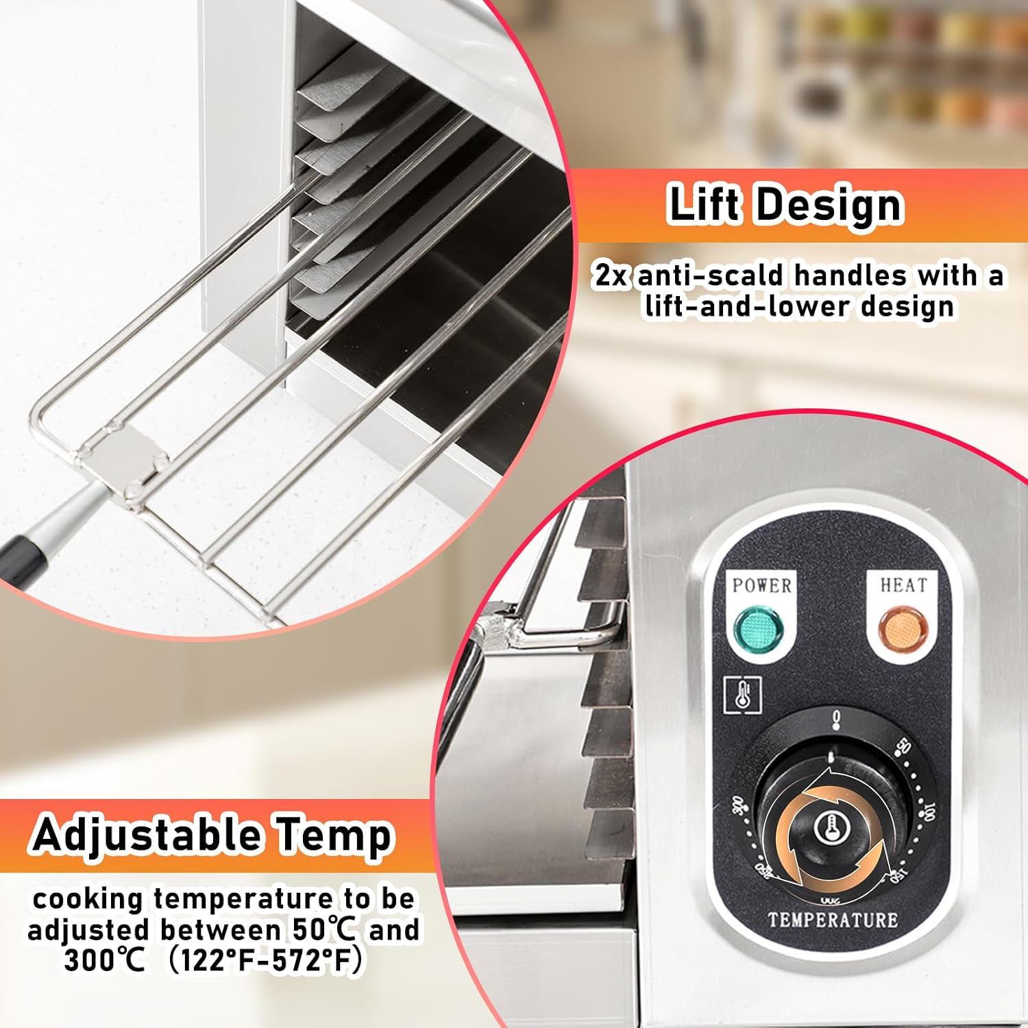 Commercial Electric Cheese Melter Salamander Broiler, 1600W Steak Broiler with Adjustable Temp Control (122°F-572°F), Wall Mount or Countertop, Stainless Steel Raclette Grill, for Cheese, Steaks