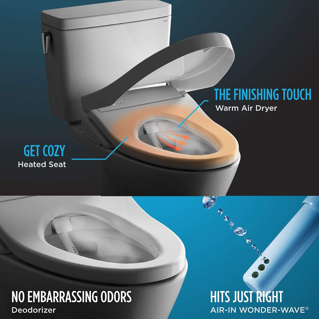 TOTO® WASHLET®+ Aquia IV® Cube Two-Piece Elongated Dual Flush 1.28 and 0.9 GPF Toilet with Auto Flush S550e Bidet Seat, Cotton White - MW4363056CEMFGNA#01