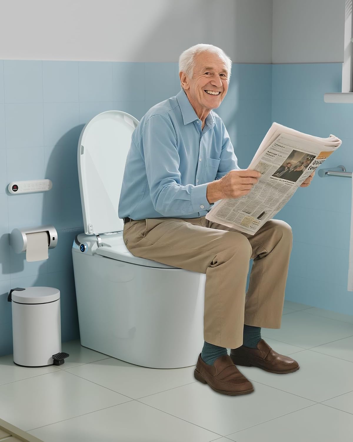 Sanyipace Smart Toilet with Built-In Tank, Heated Seat, Self-Cleaning Nozzle for Feminine Hygiene, ADA Comfort Height Elongated One Piece Toilet with Bidet, LED Fahrenheit Display, Soft Close Lid