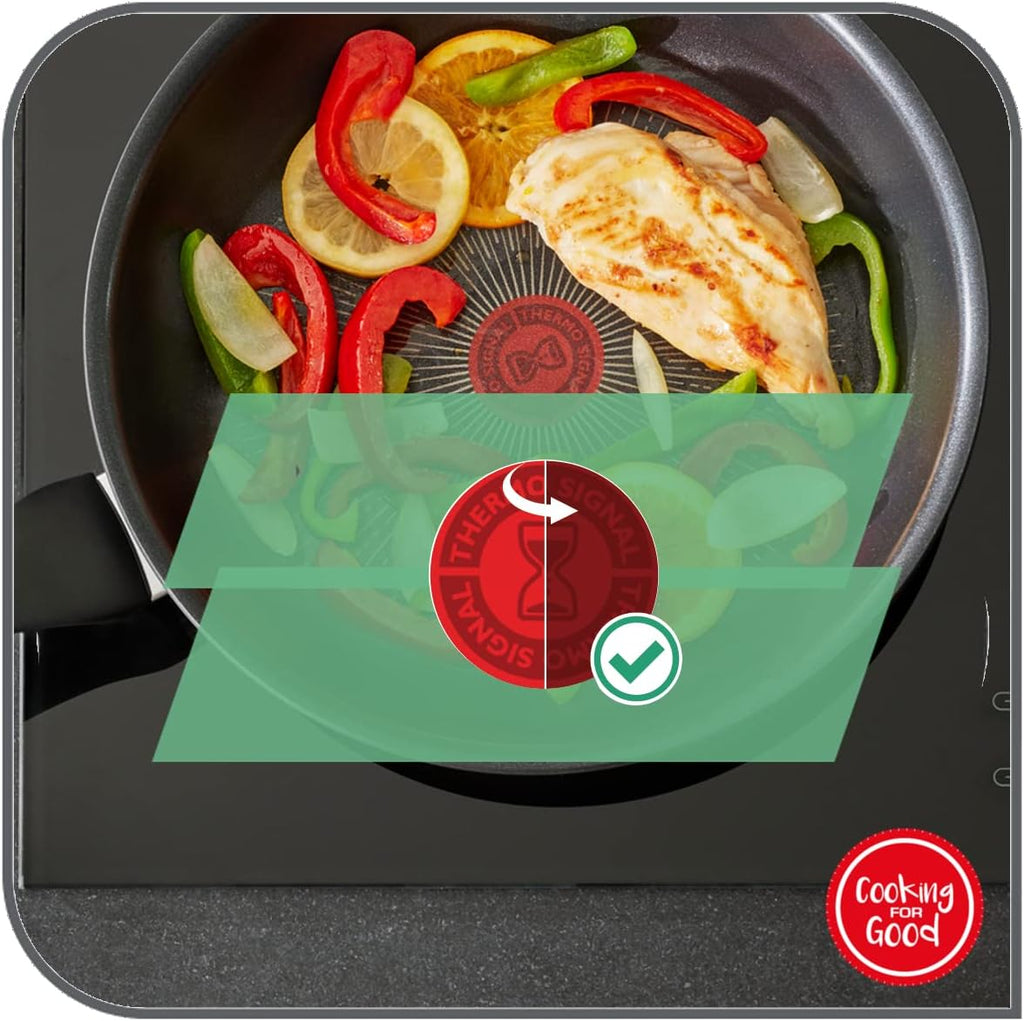 Tefal C38819 Hard Titanium Essential Wok Pan 28 cm | Non-Stick Coating with Titanium Particles | Thermal Signal Temperature Indicator | Dishwasher Safe | Made in France | Black