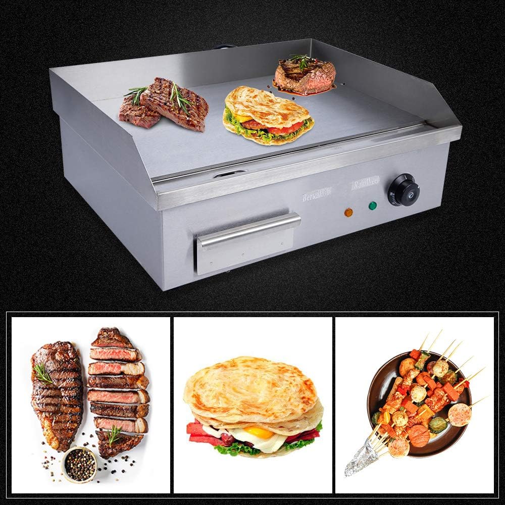 Commercial Flat Top Griddle, 3000W Electric Teppanyaki Griddle Nonstick Stainless Steel Countertop Grill with Adjustable Thermostatic Control 122°F-572°F 21.6'x13.8'(NO PLUG)