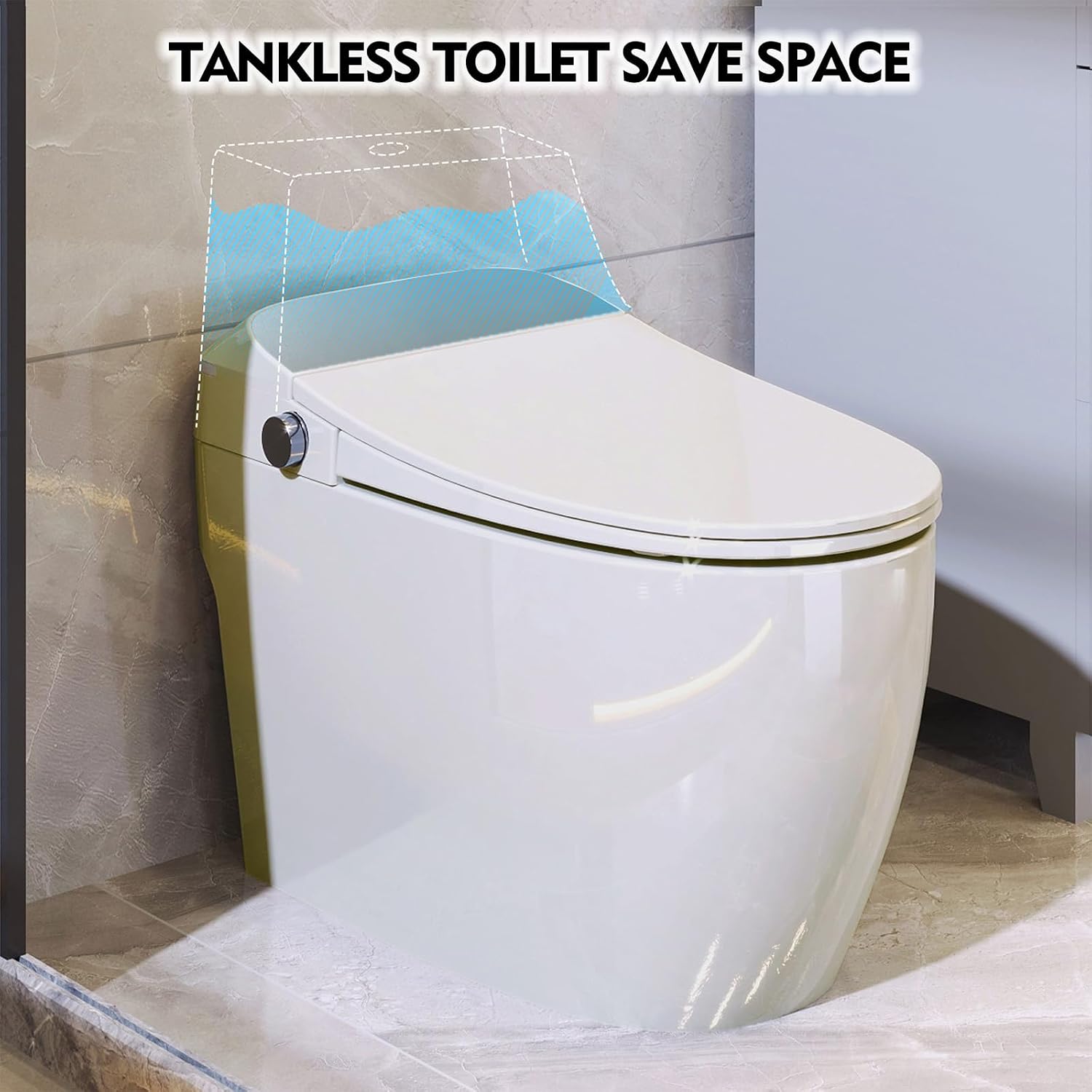 Heated Seat Smart Toilet, One Piece Tankless Automatic Flush Toilet with Foot Sensor, White Night Light, Knob Control, Power Outage Flush, Soft Close Lid, White