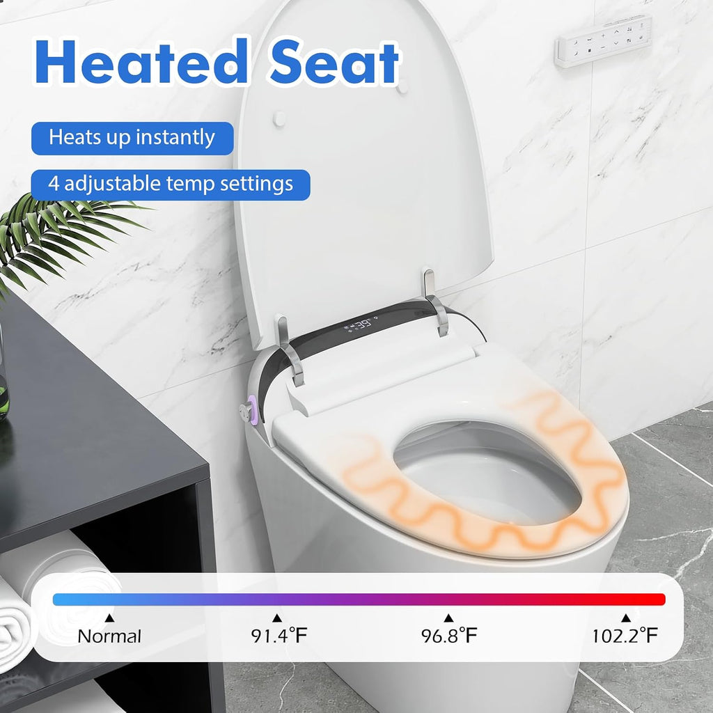 Giantex Smart Toilet, Bidet Toilet Seat Elongated with 1.28 GPF Dual Auto Flush, Adjustable Heated Seat, Dryer, Auto Open/Close Lid, Kick Sensor, Night Light, Remote/Side Knob Control, Tankless Toilet