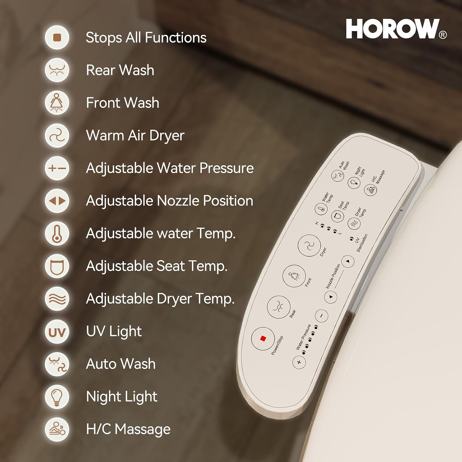 HOROW Two-Piece Elongated Tall Toilet with Smart Seat, 17 Inch ADA Height Toilet with Heated Seat, Powerful 1.1/1.6 GPF Dual Flush toilet, MAP 1000g, 12' Rough In High Bowl for Seniors, White