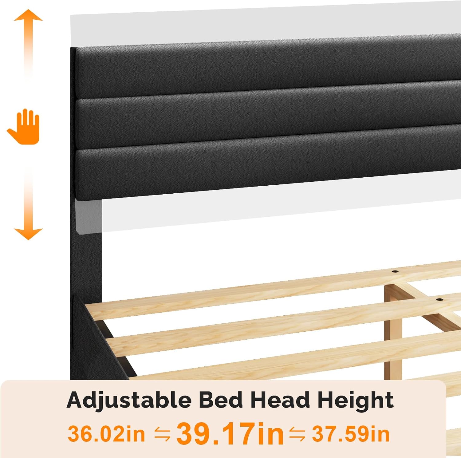 VINGLI Full Faux Leather Bed Frame, Upholstered Platform Bed with Adjustable Headboard, Wood Mattress Foundation with Heavy Duty Slats Support,Luxury Modern,No Box Spring Needed, Black