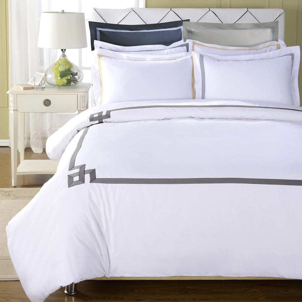 Superior Miller Cotton 300 TC Duvet Cover Set, Soft Comforter Covers, Bedroom Essentials, Coastal Striped, Includes 1 Duvet Cover with Button Closure, 2 Pillow Shams, King/California King, Black