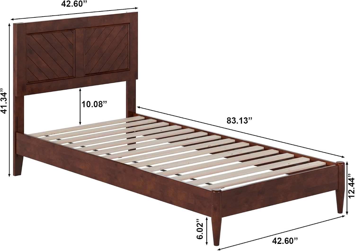 AFI, Berkshire Twin XL Solid Wood Low Profile Platform Bed, Walnut