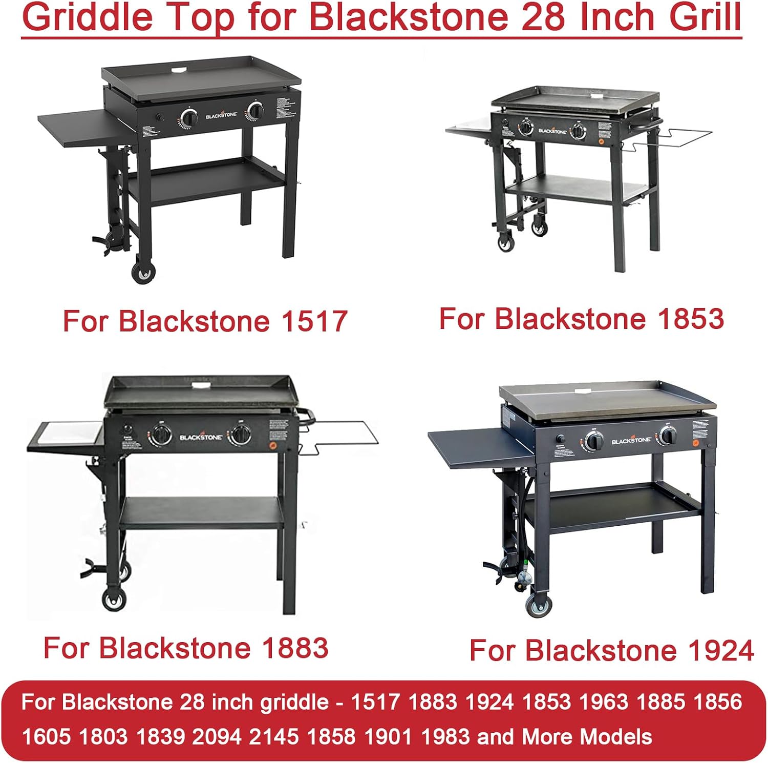 Griddle Top for Blackstone 28 Inch Griddle for 2 Burner Gas Grill 1517 1883 1853 1924, 28' Flat Top Replacement for Blackstone with Rear Grease System