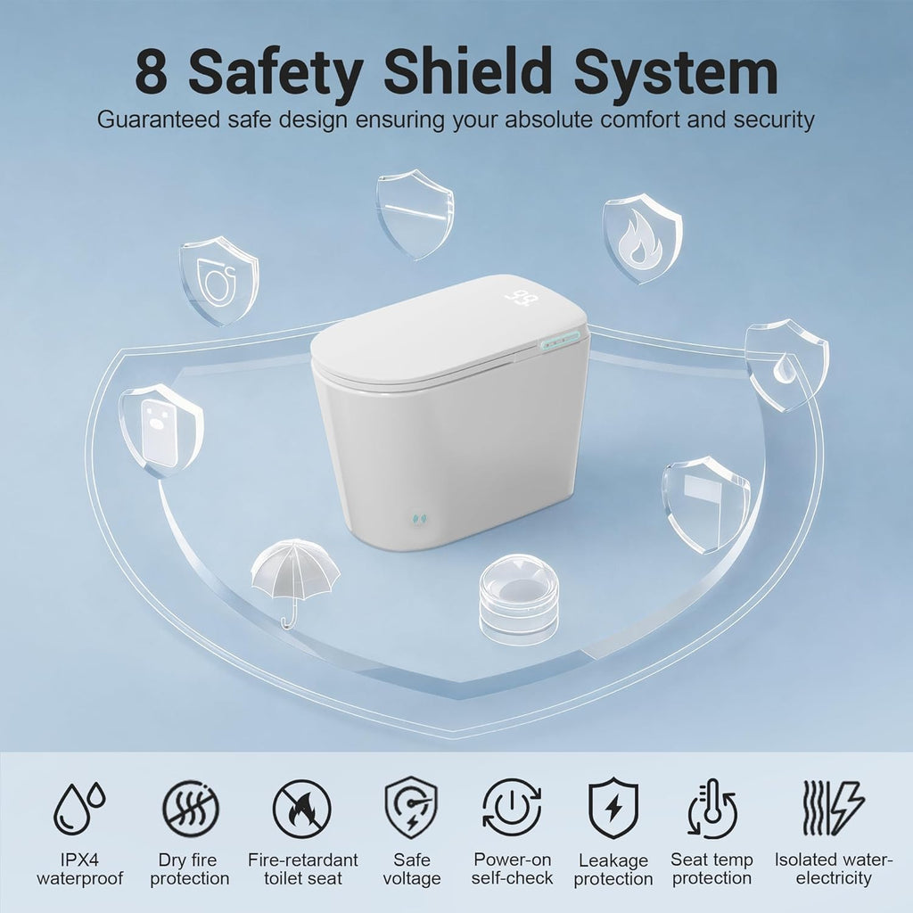 Smart Toilet with Bidet Built in, Modern Tankless Toilet for Bathroom with Heated Seat and Night Light, One Piece Toilets with Soft Close, Dryer, Foot Sensor, Auto Lid&Seat/Dual Auto Flush