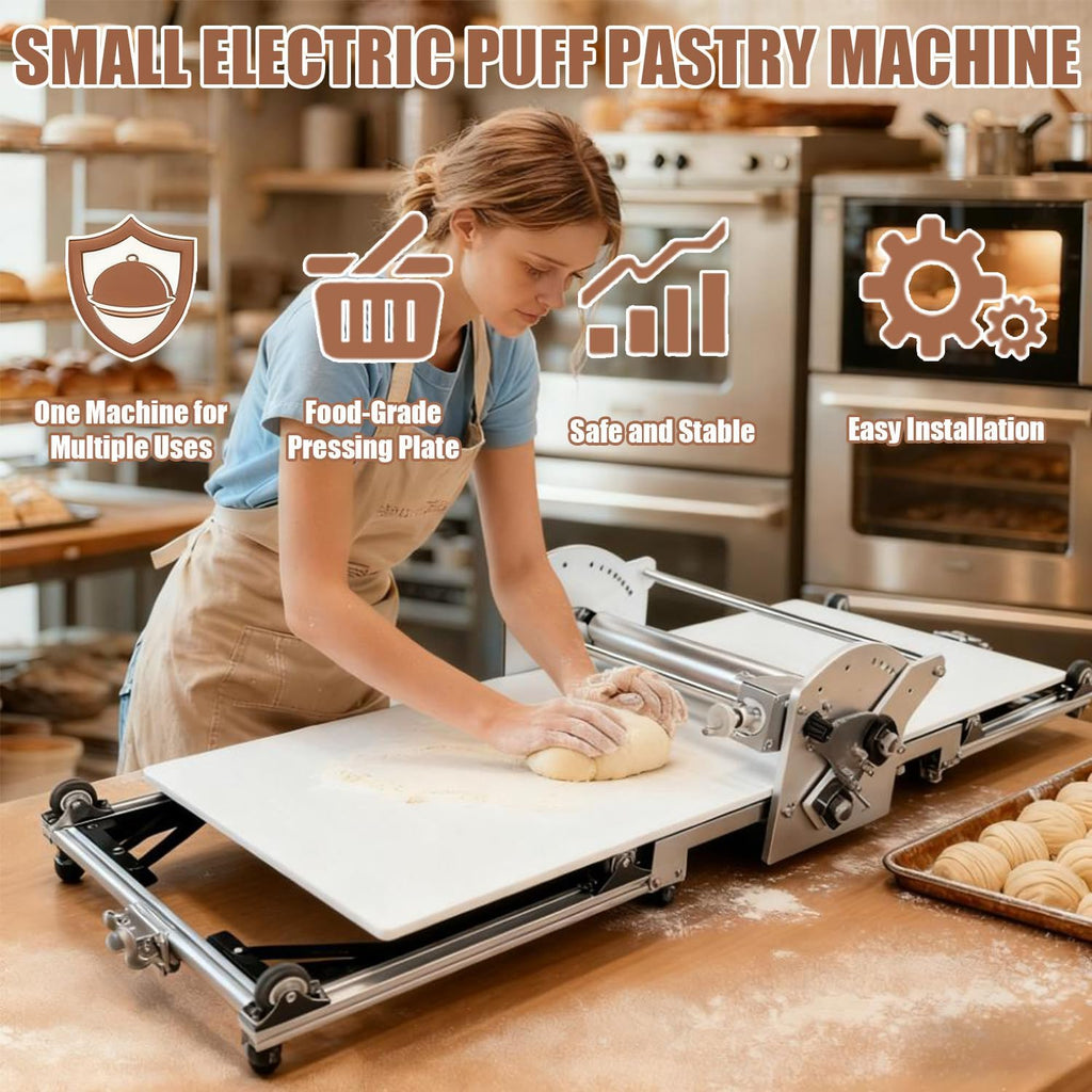 Foldable Dough Sheeter, Electric Pastry Dough Sheeter, Stainless Steel, 2-25 Mm Adjustable Height, 450mm Dough Width, Forward/Reverse Rotation, Stepless Adjustment, For Croissants, Puff Pastry