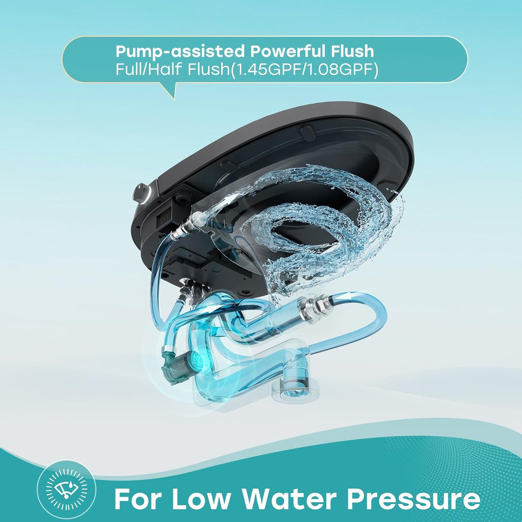 HOROW Black Smart Toilet with Pump and Bidet Built In, Bidet Toilet with Auto Dual Flush and Auto Open/Close Lid, Smart Toilet with Heated Seat, Warm Dryer, Night Light, and Digital Display