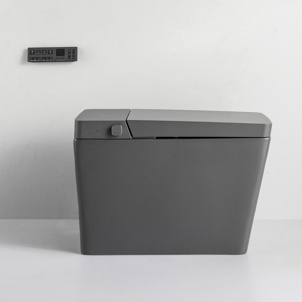 WinZo Grey Smart Toilet with Bidet Built in, Tankless Bidet Toilet with Heated Seat, Auto Flush/Auto Open/Close, Instant Warm Water & Dryer, Night Light, Digital Display for Bathroom, Matte Grey