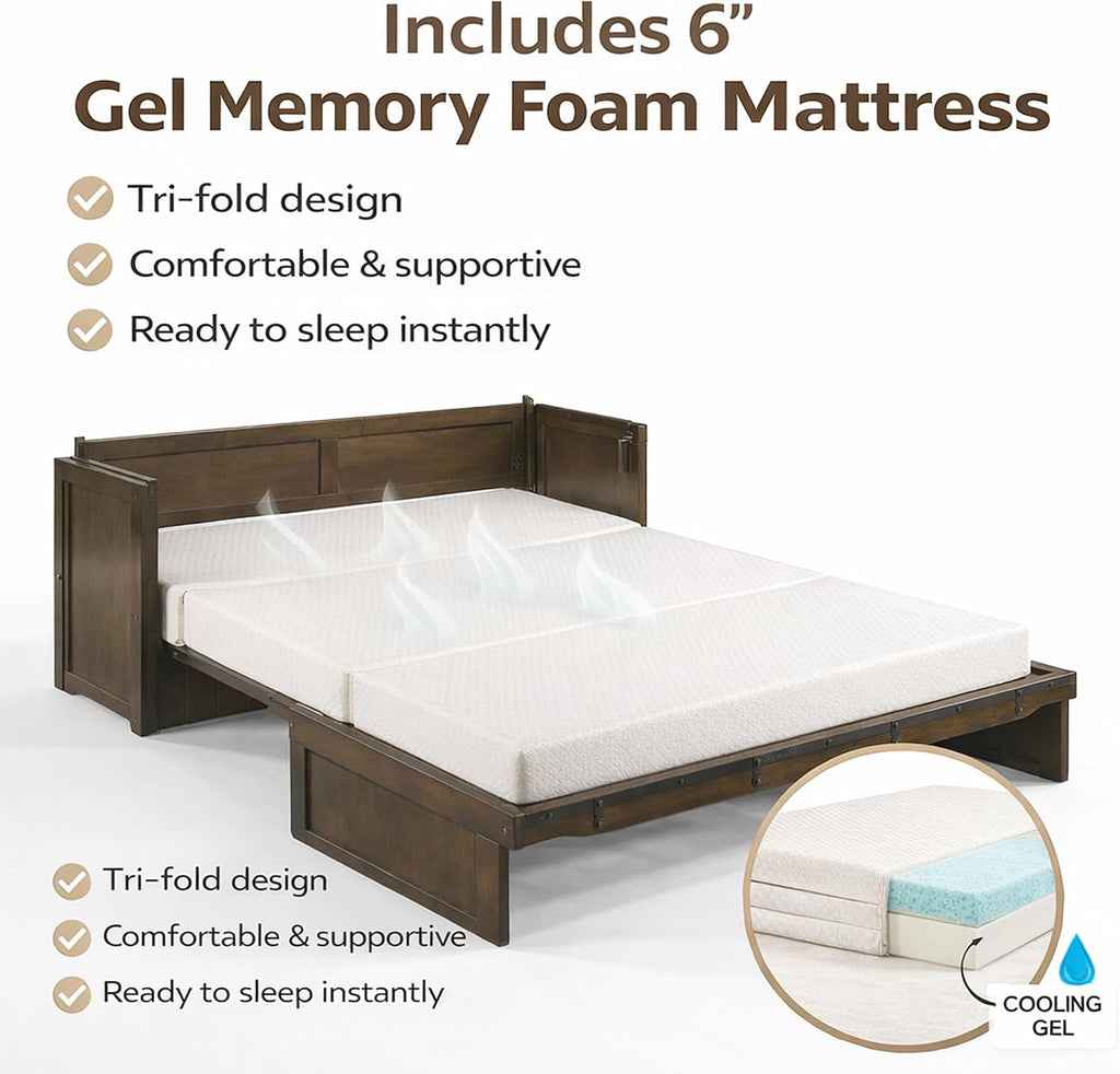 NIGHT & DAY Furniture Murphy Cube Cabinet Bed (Rustic Brown w/Ranchero Hardware, Queen)