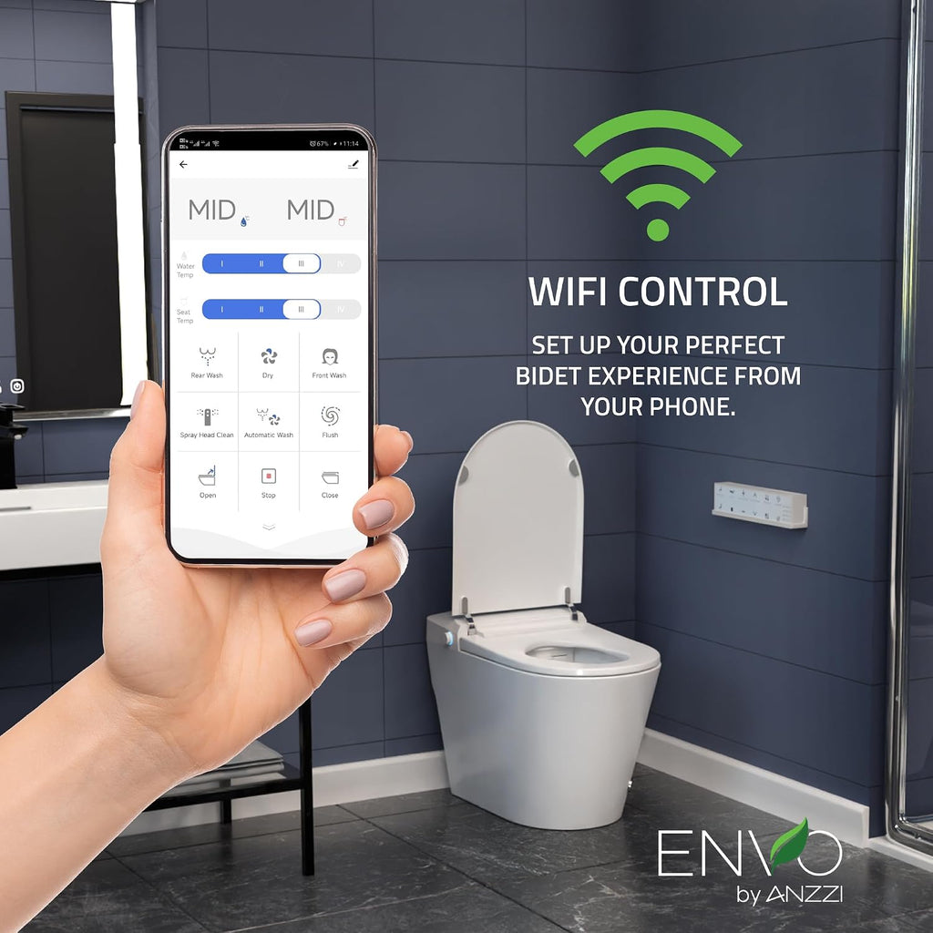 ANZZI Echo One-Piece Smart Bidet Toilet Elongated 1.28 GPF White with Auto Open and Flush, Heated Seat, Warm Water Wash, Voice and WiFi Control, Motion Sensor, Remote Control | TL-ST950WIFI-WH