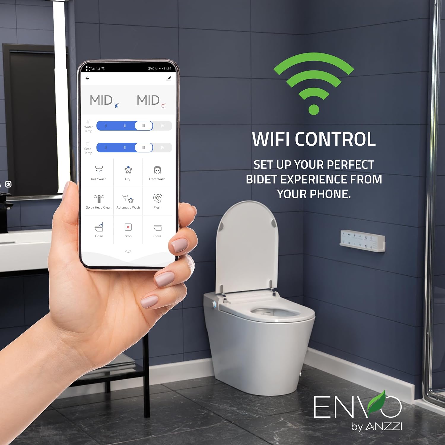 ANZZI Echo One-Piece Smart Bidet Toilet Elongated 1.28 GPF White with Auto Open and Flush, Heated Seat, Warm Water Wash, Voice and WiFi Control, Motion Sensor, Remote Control | TL-ST950WIFI-WH