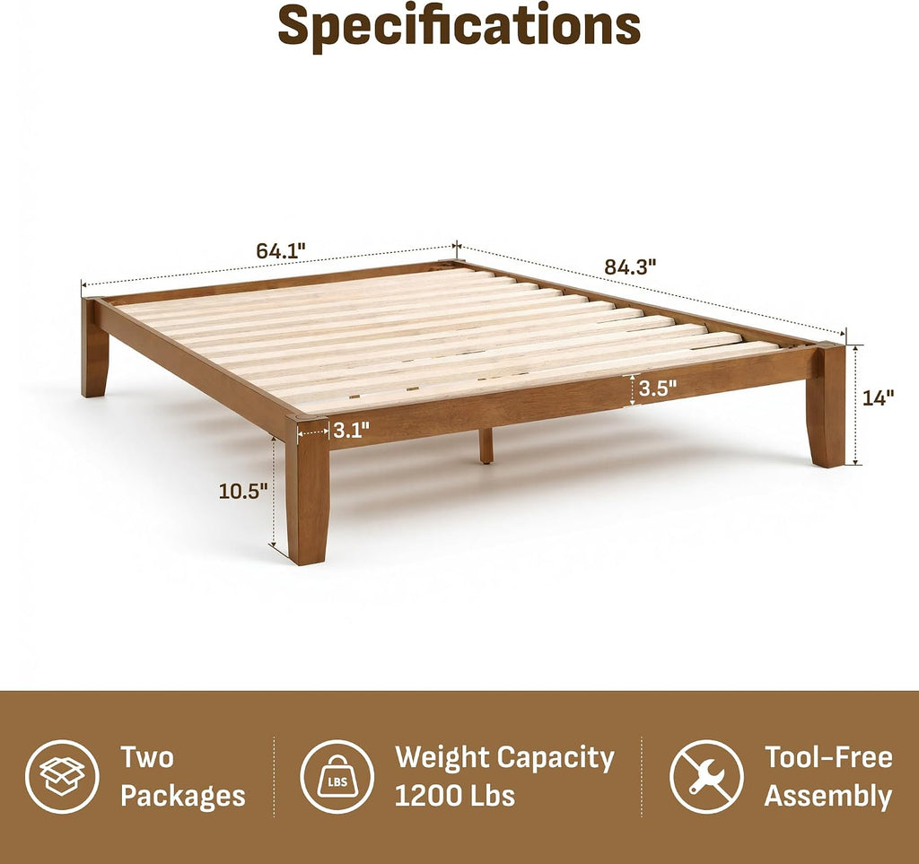 Softa Mikor Queen Japanese Joinery Bed Frame, Solid Rubberwood Platform Bed, 1500 Lbs Heavy Duty Slats Support, SGS Certified, 15Min No-Tool Setup, Under-Bed Storage, No Box Spring Needed, Noise-Free