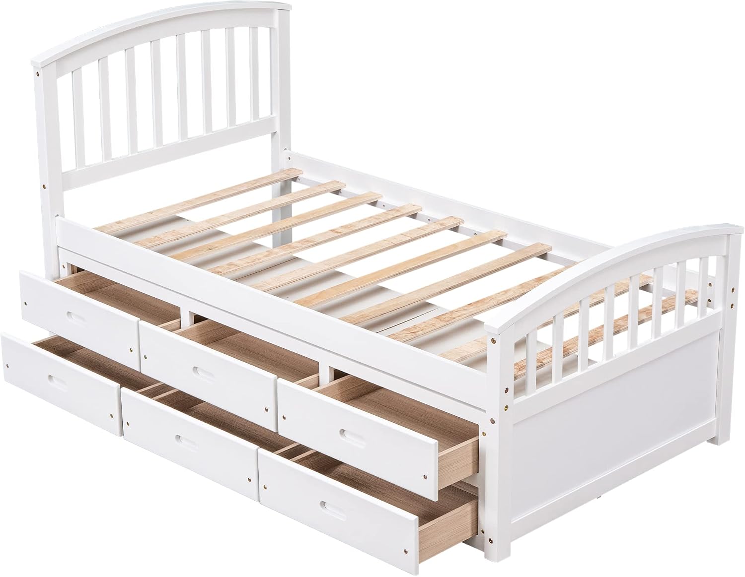Merax Twin Size Platform Storage Bed Solid Wood Bed with 6 Drawers,White