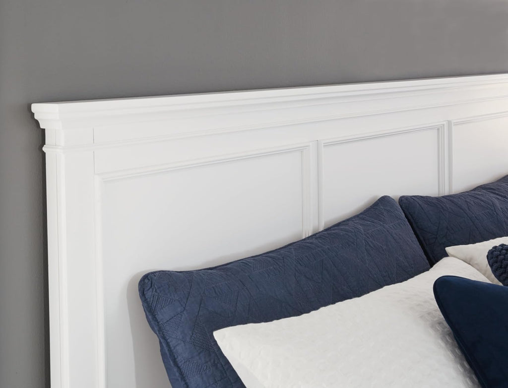 Signature Design by Ashley Fortman Transitional King Panel Bed with Tapered Feet, Foundation or Box Spring Needed, White