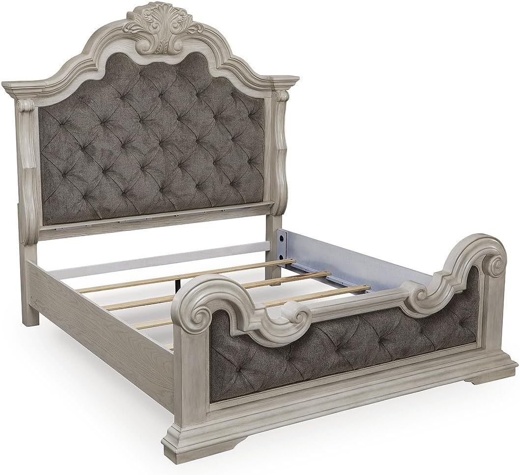 Signature Design by Ashley Andonhall Traditional Upholstered Panel Bed with Tufted Design, Foundation or Box Spring Needed, King, Beige