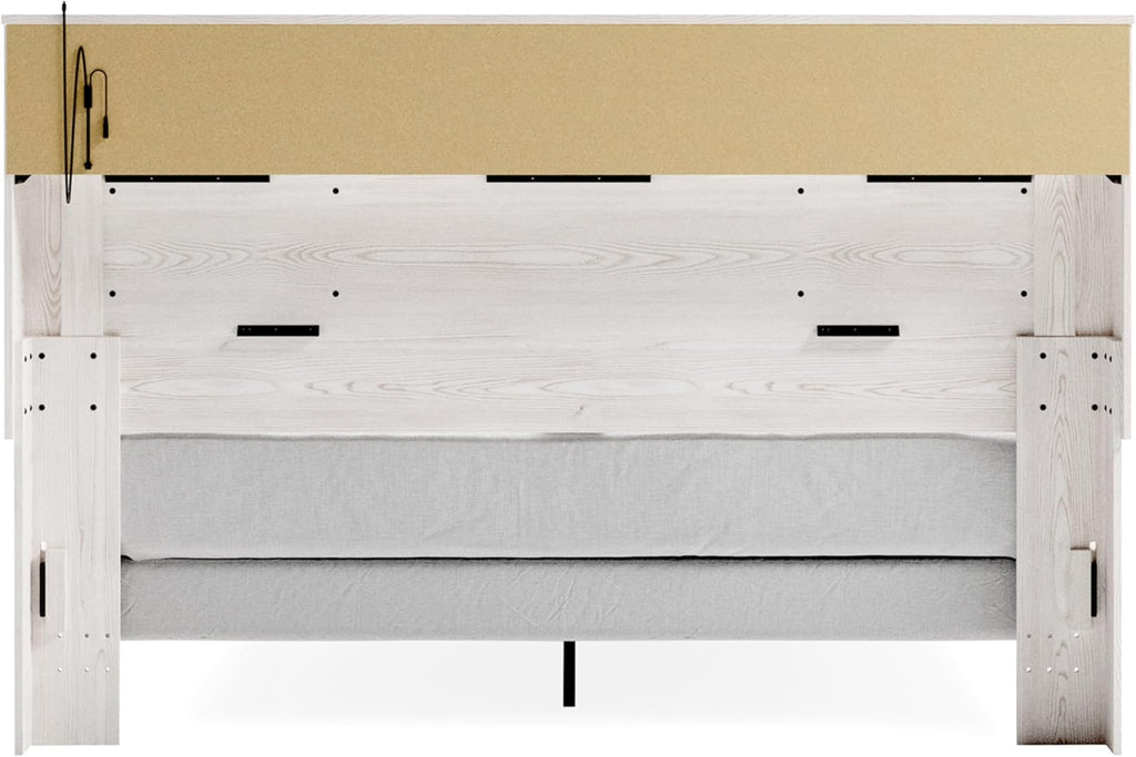 Signature Design by Ashley Altyra Modern King Tufted Panel Bookcase Bed, Foundation or Box Spring Needed, White