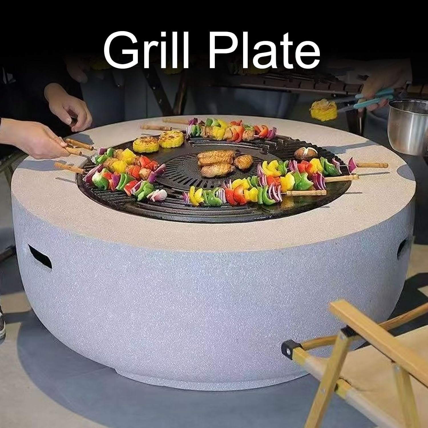 SIXRUN 42cm Round Cast Iron Grill Plate, Non Stick Enamel Coating, Suitable for Indoor Outdoor, Camping and Picnics with Cast Iron Grill Grate