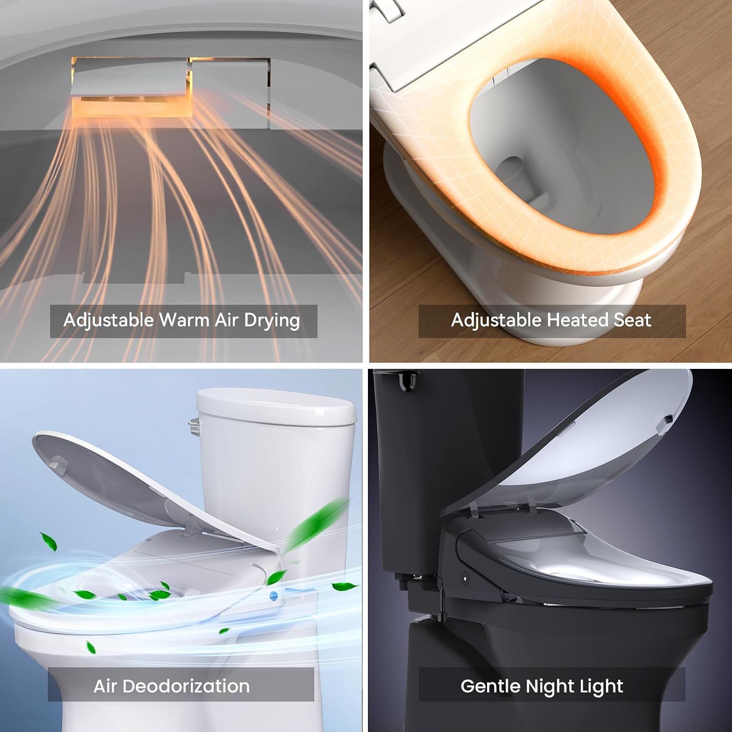 R&T V303 Electric Bidet Seat, Auto-Open Elongated Toilet Seat, Instant Warm Water, Adjustable Heated Seat, Air Dryer, Night Light, Remote Control, Bidet Attachment for Toilet
