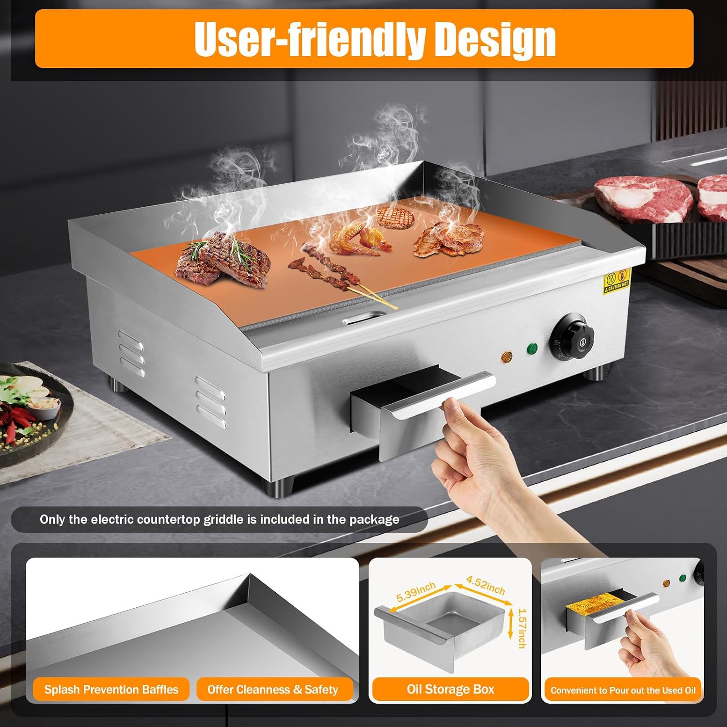 3000W Electric Countertop Griddle With Adjustable Temperature Control - 50-300℃/122-572℉ Stainless Steel Electric Grill Indoor