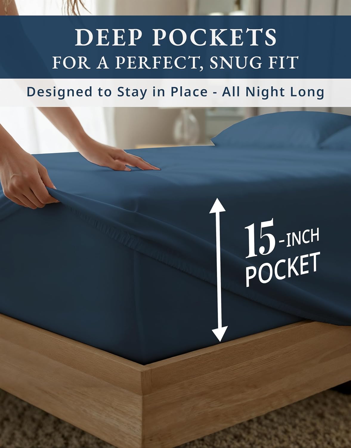 LANE LINEN 100% Egyptian Cotton Sheets King Size - 1000 Thread Count King Bed Sheets, Ultra-Soft Hotel Luxury with 15' Deep Pocket, Naturally Breathable & Durable, Silky Sateen Weave - Estate Blue