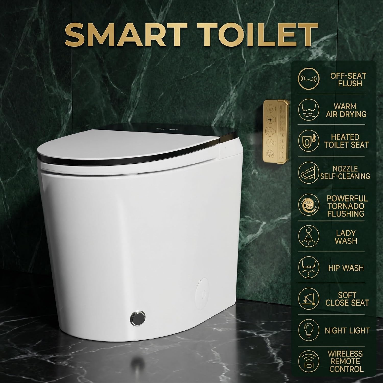 18' Tall Smart Toilet with Bidet Built In,ADA One Piece Modern Elongated Electric,Tankless Toilets with Warm Water Sprayer and Dryer,Foot Sensor Operation,Bidet with Heated Seat LED Display