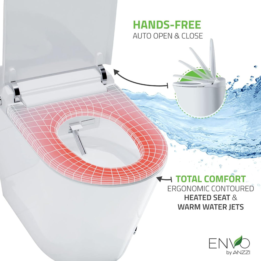 ANZZI One-Piece Smart Toilet Bidet Elongated 1.28 GPF White with Auto Open Close Flush, Heated Seat, Warm Water Wash, Motion Sensor, Remote Control, Foot Sensor, UV Nozzle Echo Series | TL-STFF950WH