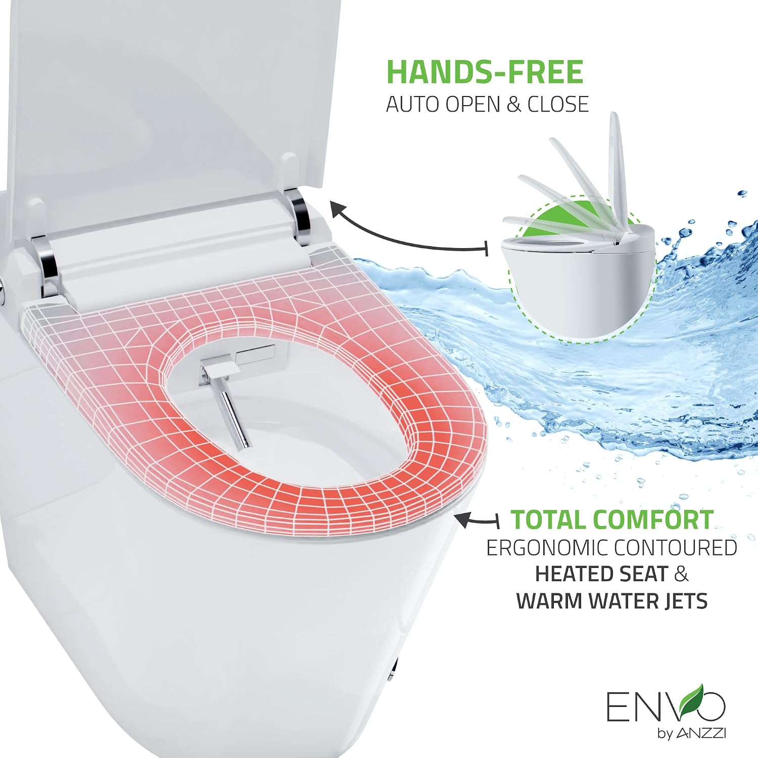 ANZZI One-Piece Smart Toilet Bidet Elongated 1.28 GPF White with Auto Open Close Flush, Heated Seat, Warm Water Wash, Motion Sensor, Remote Control, Foot Sensor, UV Nozzle Echo Series | TL-STFF950WH