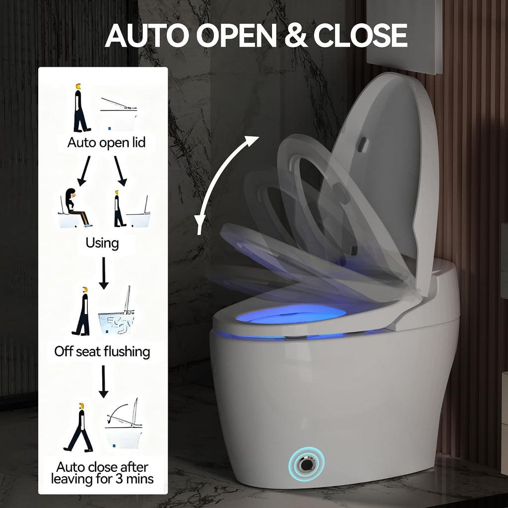 Smart Toilets with Heated Bidet Seat.Portable toilet with bidet built.Intelligent Toilet Auto Open,Close Seat. Bidet toilet with Dryer and Warm Water