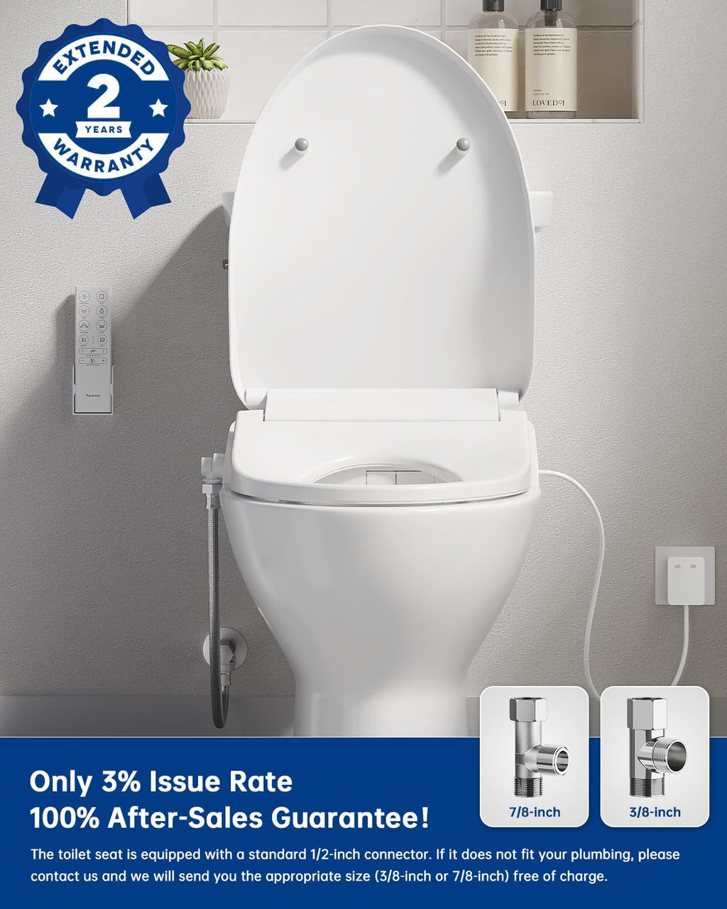 Heated Smart Toilet Seat with Feminine Wash & Dryer, Elongated Bidet with Adjustable Water Temperature, Pressure & Nozzle Position, Easy Installation & Soft-Close Lid for Modern Bathrooms
