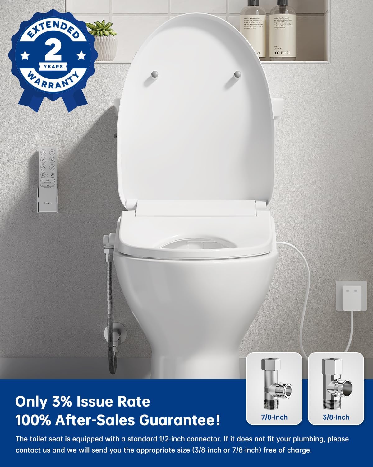 Heated Smart Toilet Seat with Feminine Wash & Dryer, Elongated Bidet with Adjustable Water Temperature, Pressure & Nozzle Position, Easy Installation & Soft-Close Lid for Modern Bathrooms