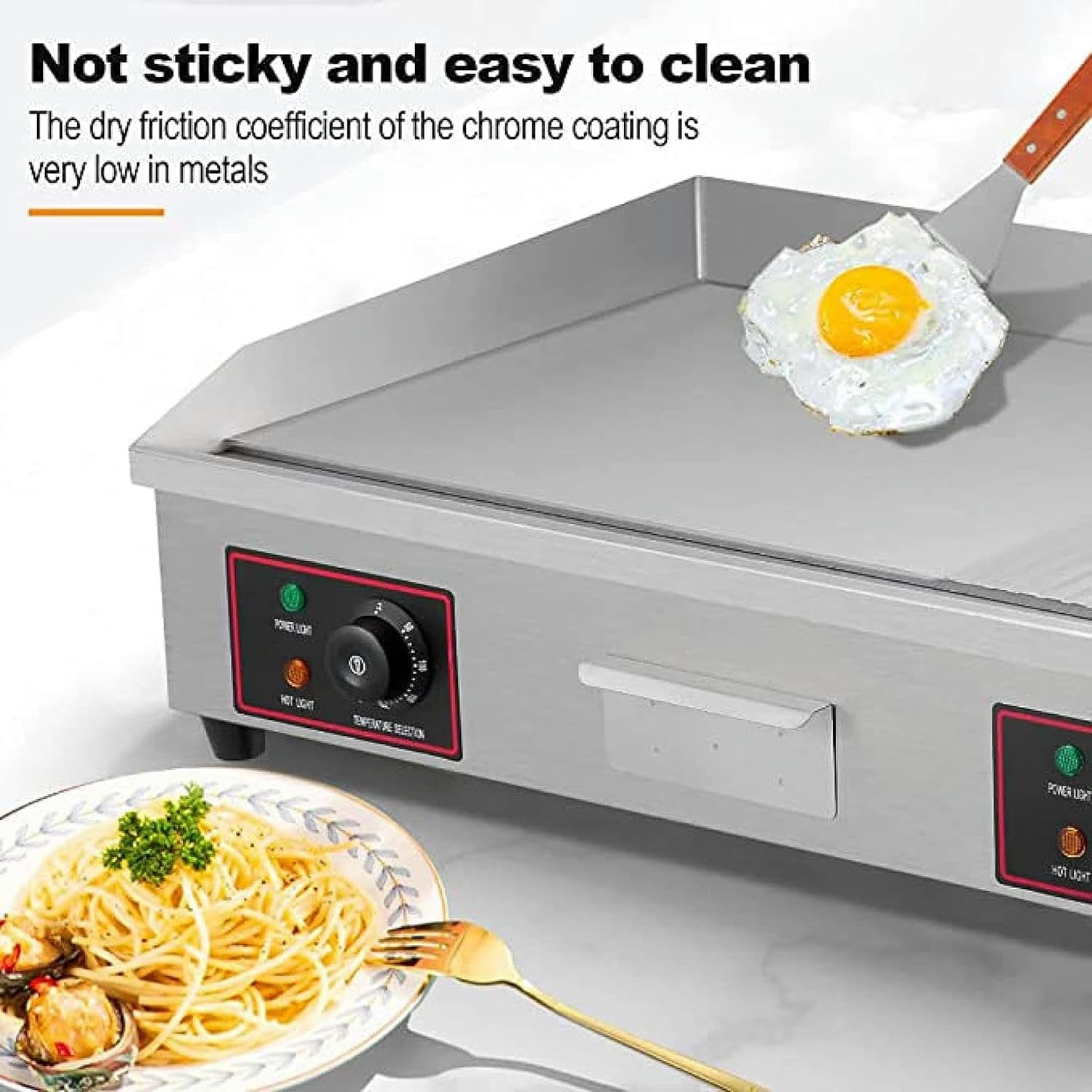 4400W Commercial Flat Top Electric Griddle/Stainless Steel Countertop Bakeware/Non-Stick Teppanyaki Griddle with Dual Temperature Control Button
