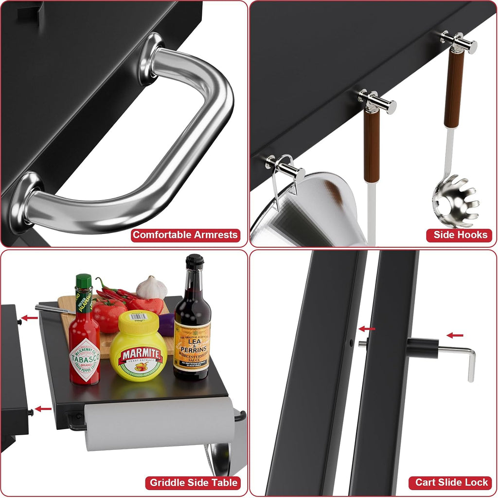 Grill Stand for Ninja Woodfire Outdoor OG700 OG800 Series, Portable Folding Grill Table Cart for Ninja Woodfire OG701 OG850 OG951 and OO101 Pizza Oven with Ninja Side Table