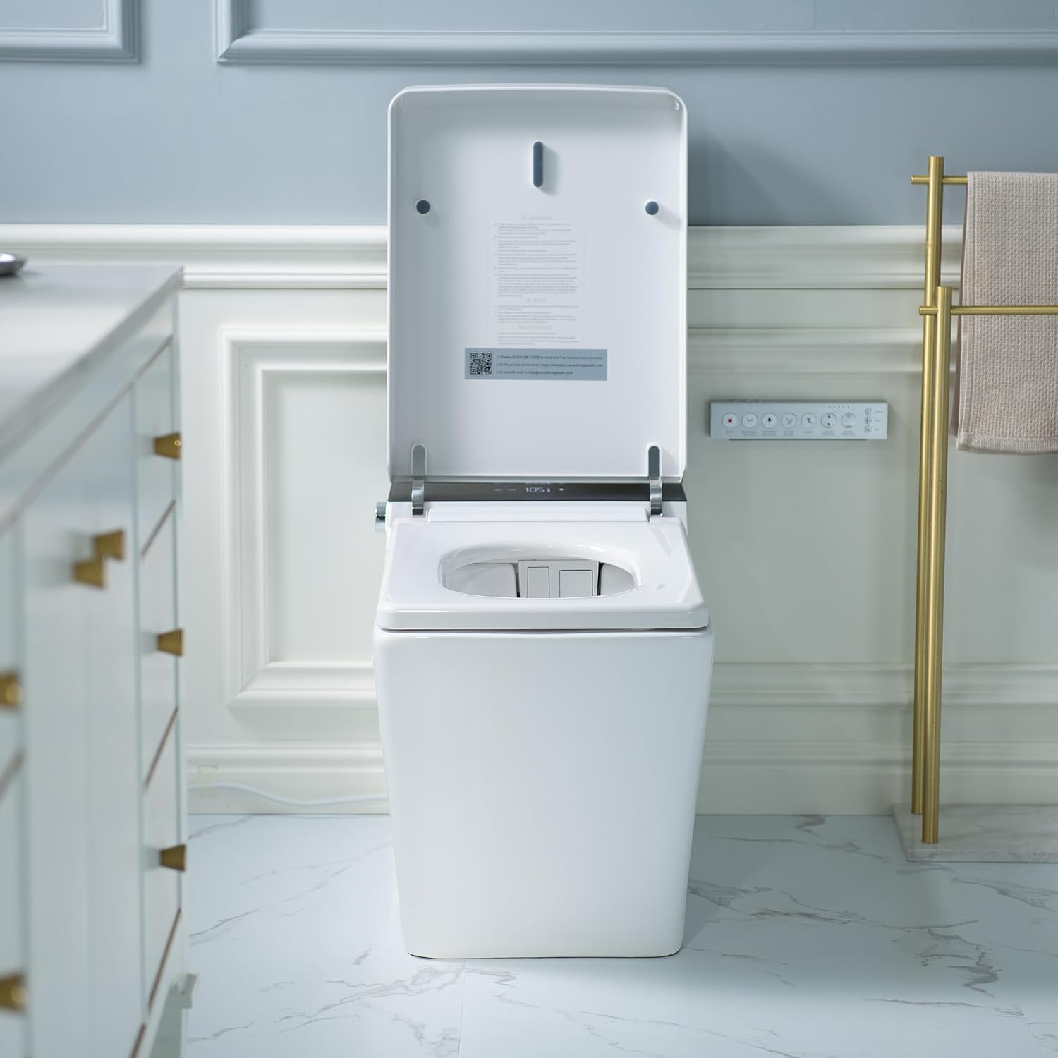 WOODBRIDGE One Piece Square Smart Toilet with with Tank,Auto Open & Close, Foot Sensor, Auto Flush, Multiple Spray Modes, Heated Seat, Warm Water and Air Dryer, Auto LED Nightlight, White
