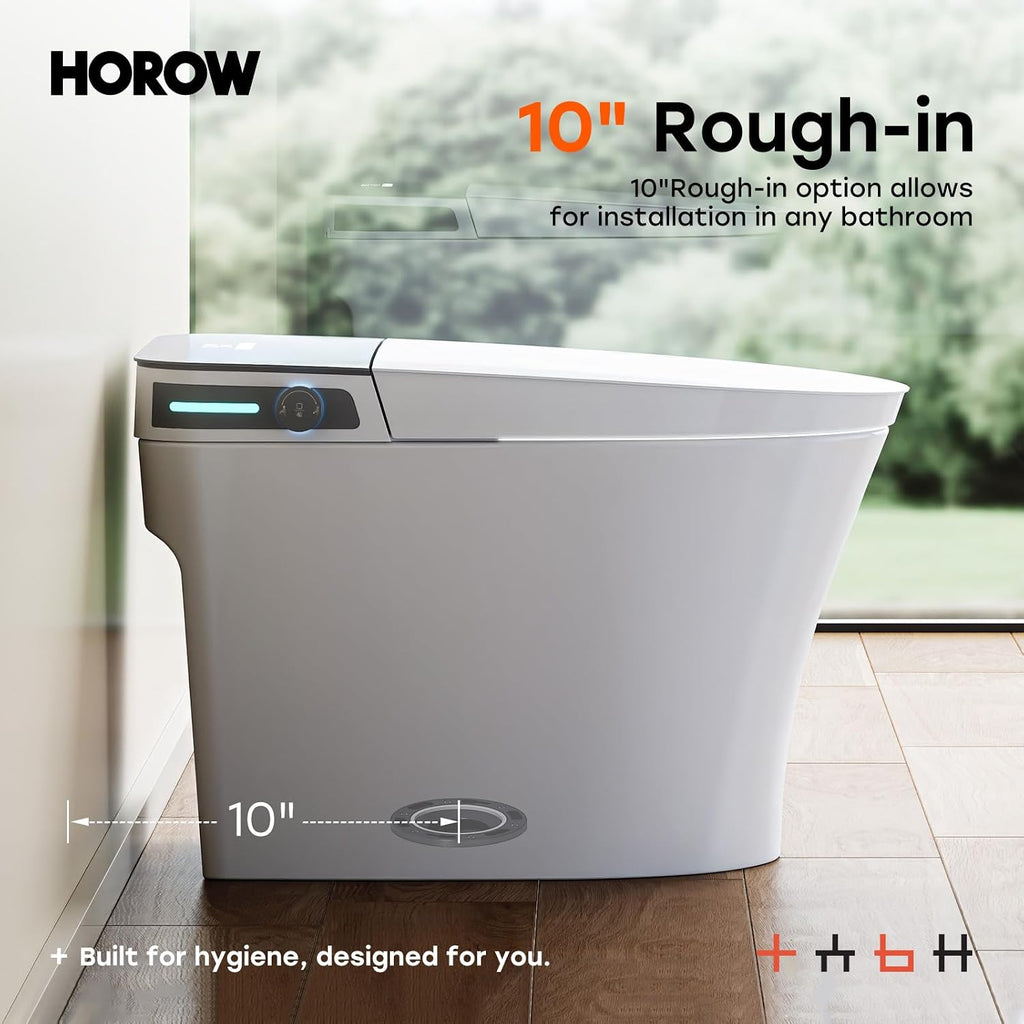 HOROW Bidet Toilet 10' Rough-in, Smart Toilet with Auto Open/Close Lid, Smart Toilet with Bidet Built-in, Instant Warm Water, Elongated Heated Seat, Dryer, Blackout Flushing and Deodorization