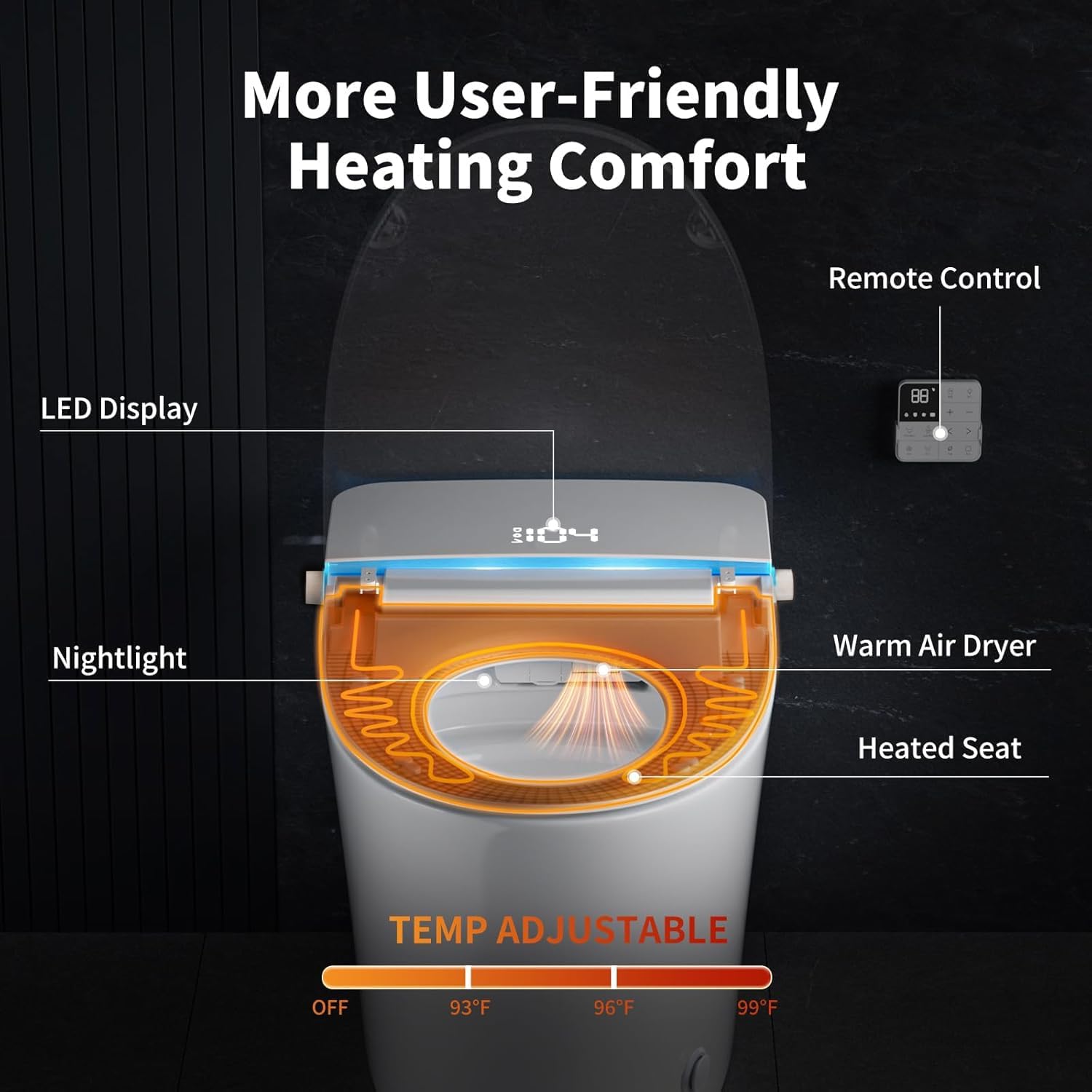 Smart Toilet with Bidet Built in, Tank Built in with Powerful Flush, Heated Seat, Auto Flush and Close, Warm Water, Air Dryer, Night Light and ADA Comfort Height for Bathroom